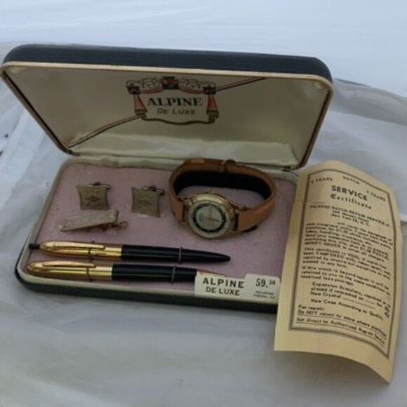 Alpine De Luxe Alpine USA Pencil Perma Matic Pen Geneva Jeweled Swiss Watch - Picture 1 of 14